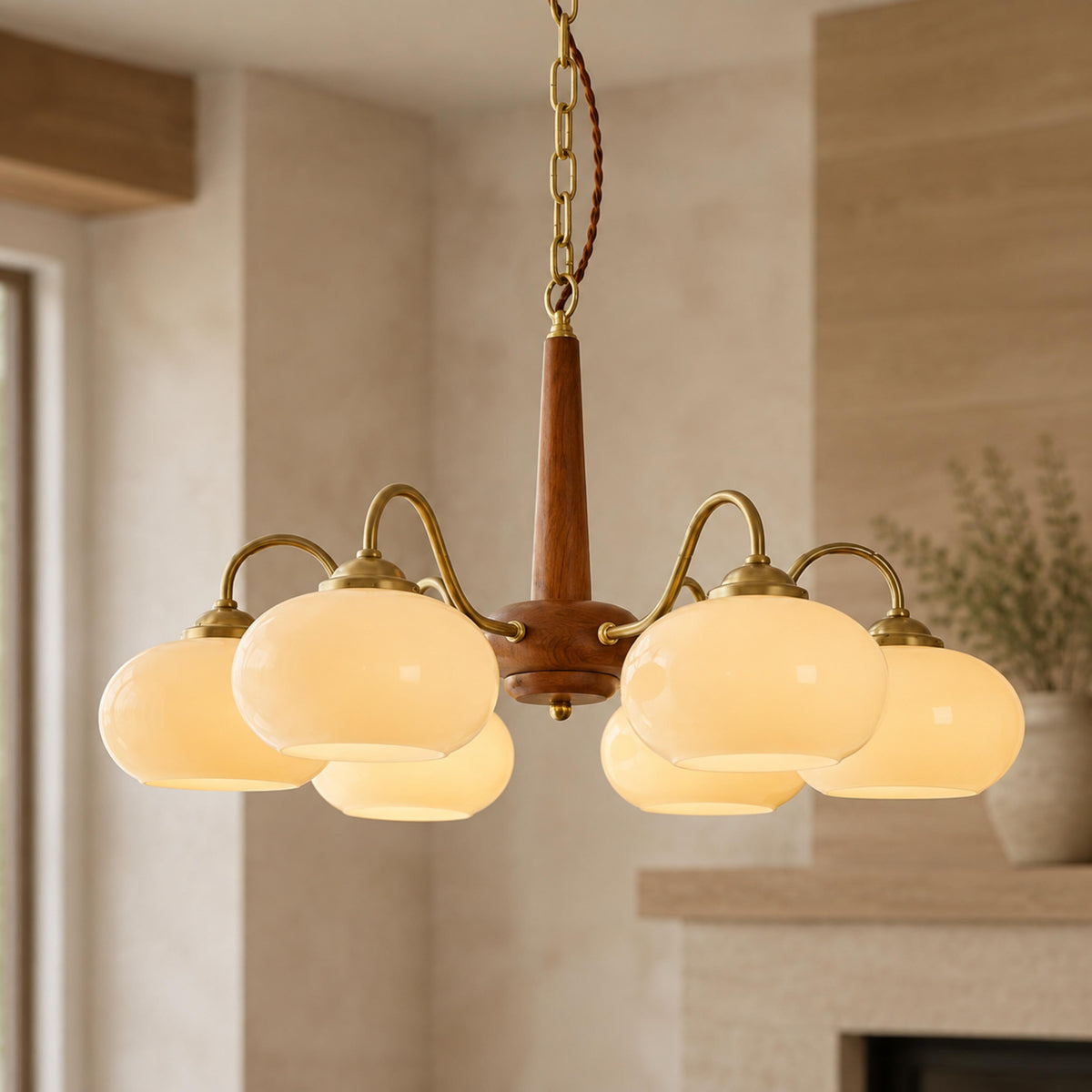 Solid Wood Brass Glass Chandelier 3 4 or 6 Head