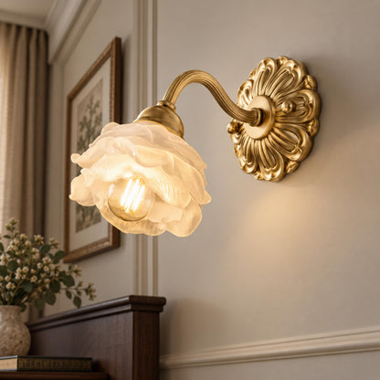 Rose Glass Wall Light Brass Sconce Decorative LED