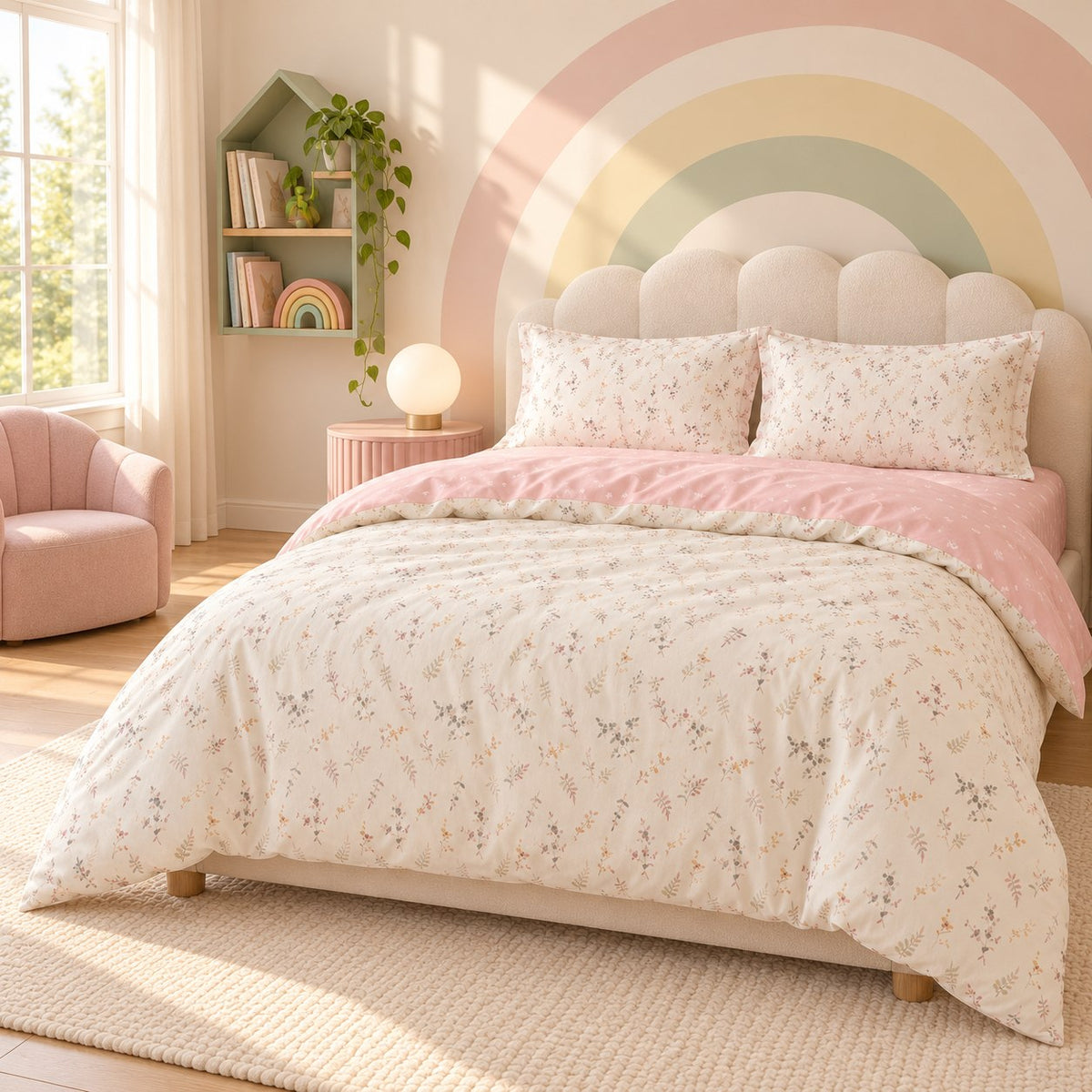 Pale Pink Floral Duvet Cover Set Vintage Romantic Bedding with Flat Sheet