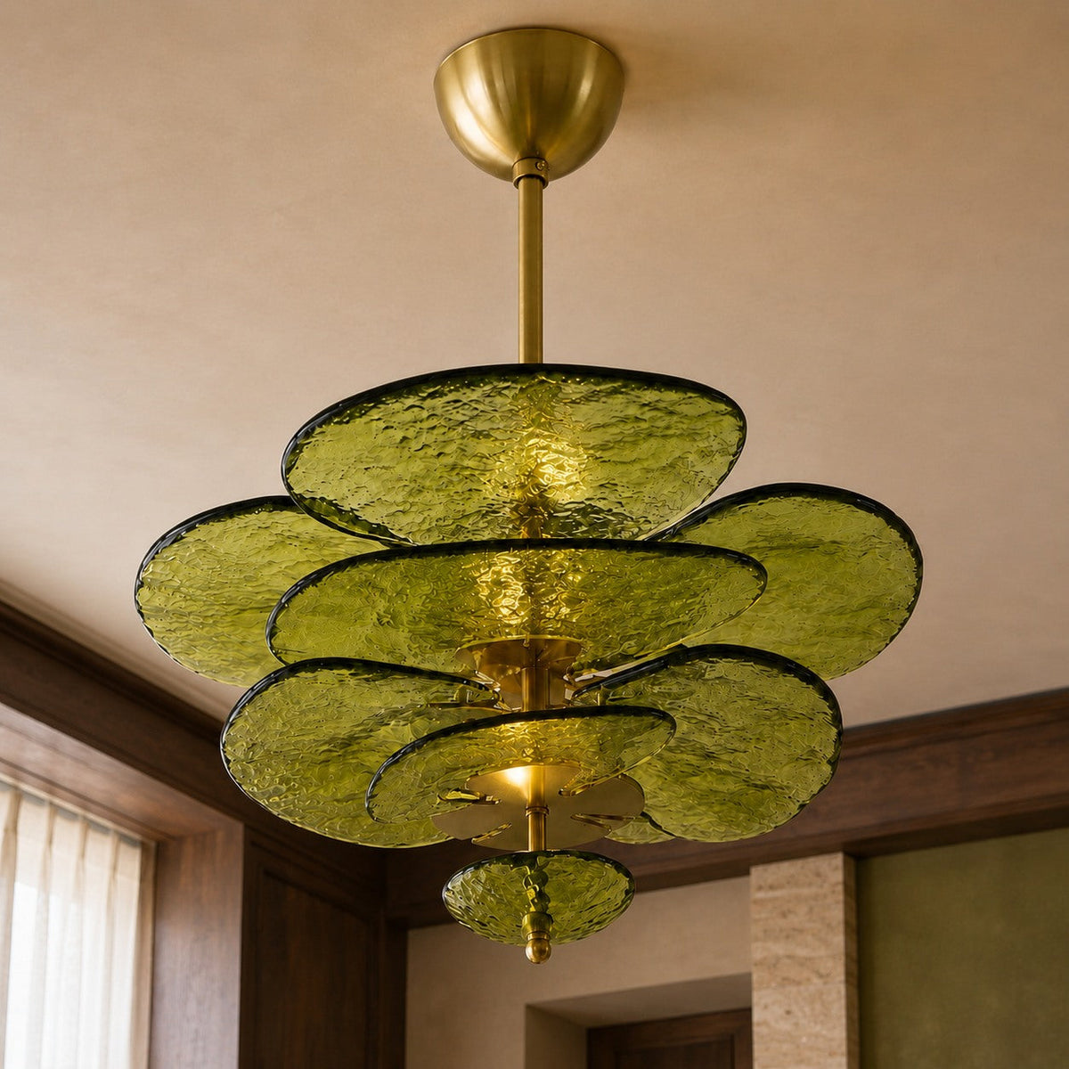 Layered Glass Leaf Chandelier Vintage Hanging LED