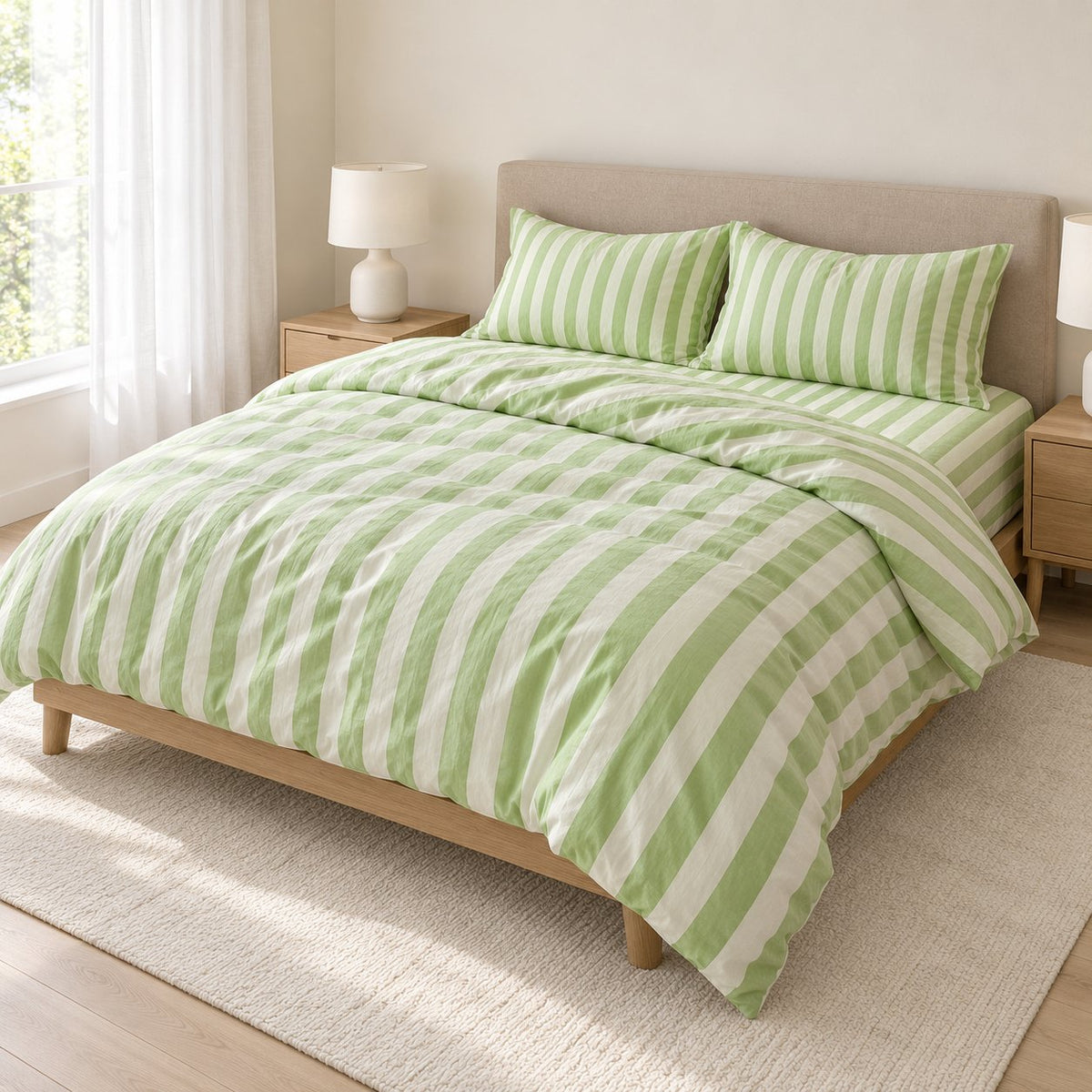 Pastel Striped Cotton Blend Bedding Set with Duvet Cover and Sheet
