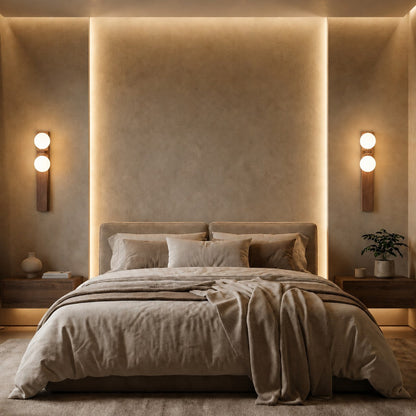 Walnut Wood Wall Light Glass Shade Wall Mounted LED