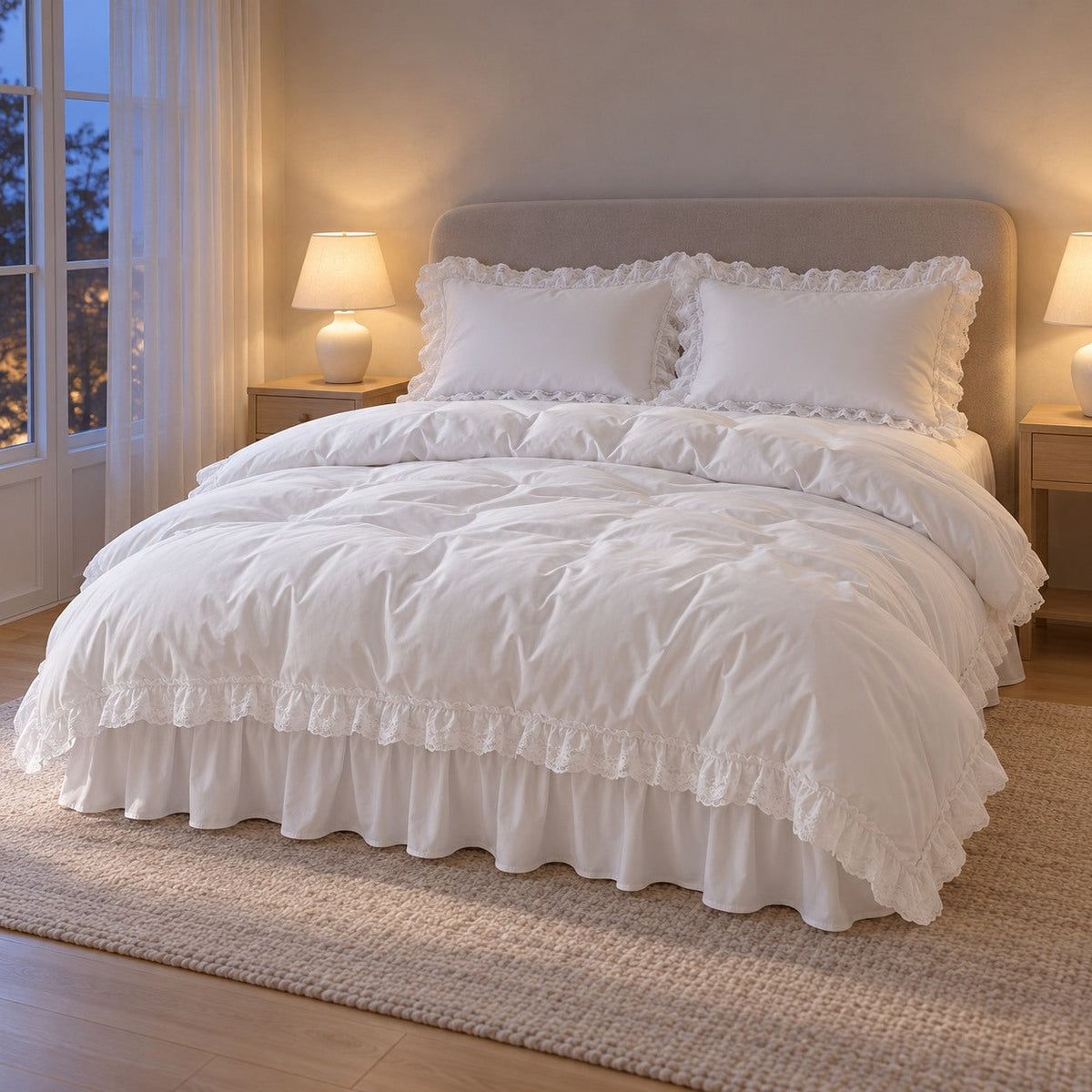 Ruffle Lace Bedding Set with Elastic Skirt Bed Sheet