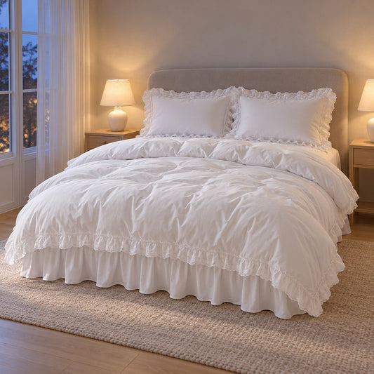 Ruffle Lace Bedding Set with Elastic Skirt Bed Sheet