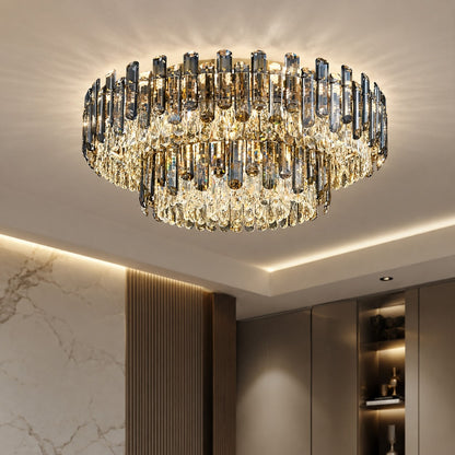 Modern Round Ceiling Light Chandelier with Crystal Accents Stainless Steel LED Adjustable Color Temperature