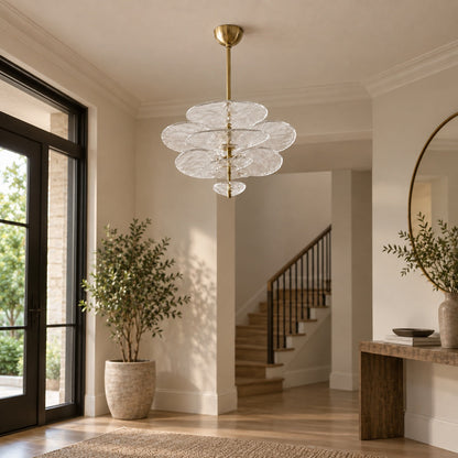 Layered Glass Leaf Chandelier Vintage Hanging LED
