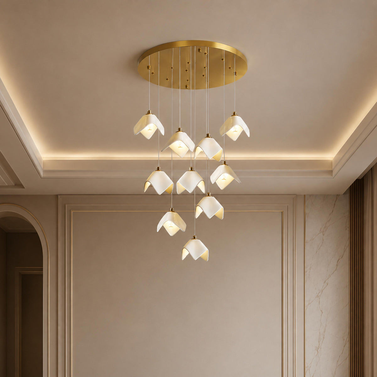Gold Metal Chandelier Ceiling Light Adjustable LED