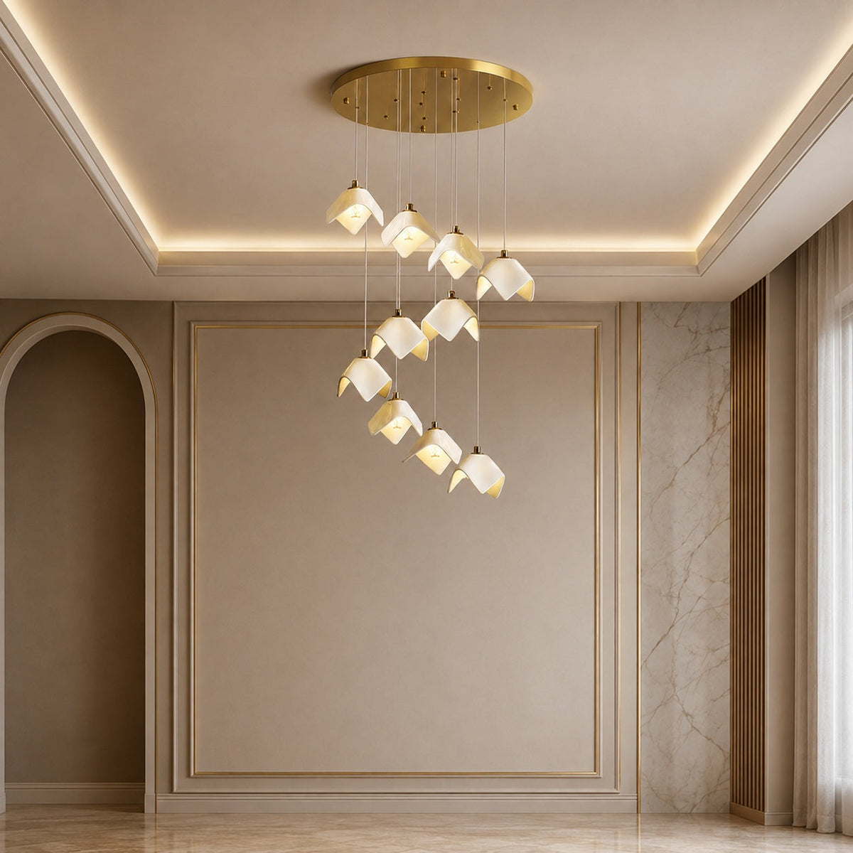 Gold Metal Chandelier Ceiling Light Adjustable LED