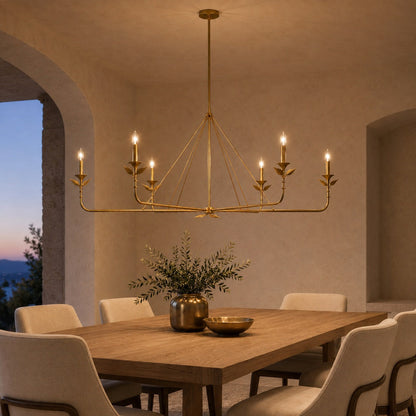 Branching Leaf Chandelier Antique Brass Metal LED