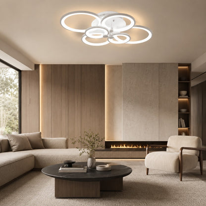 Modern Multi Ring Flush Mount Ceiling Light Metal Acrylic LED Dimmable Adjustable
