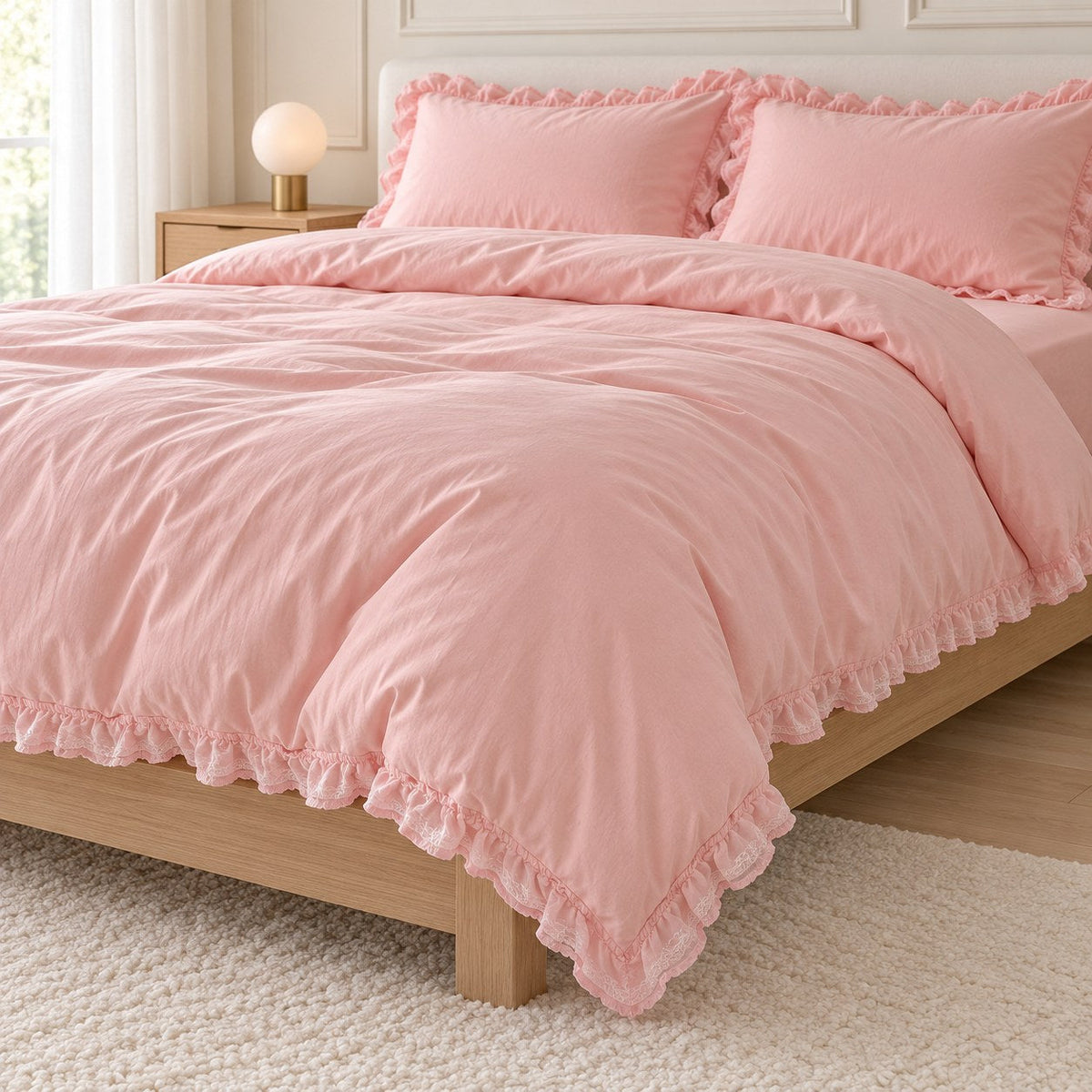 Ruffle Lace Bedding Set with Elastic Skirt Bed Sheet