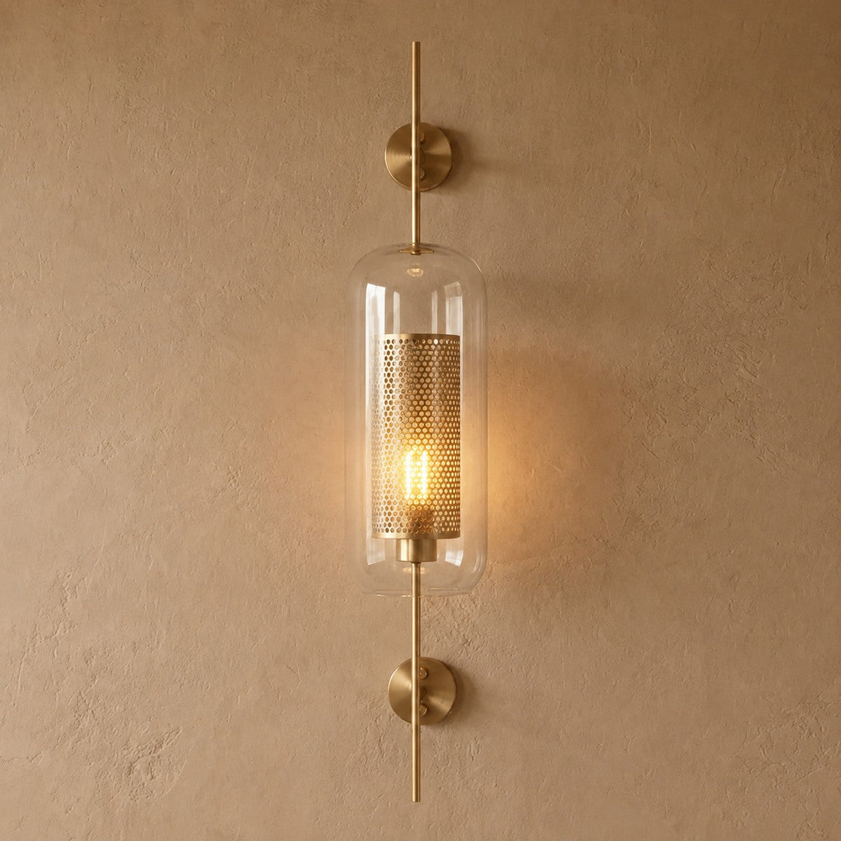 Clear Glass Wall Light Brass Wall Mounted LED Sconce