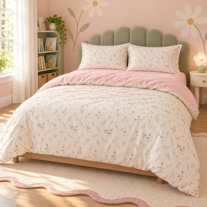 Pale Pink Floral Duvet Cover Set Vintage Romantic Bedding with Flat Sheet