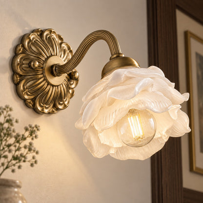 Rose Glass Wall Light Brass Sconce Decorative LED