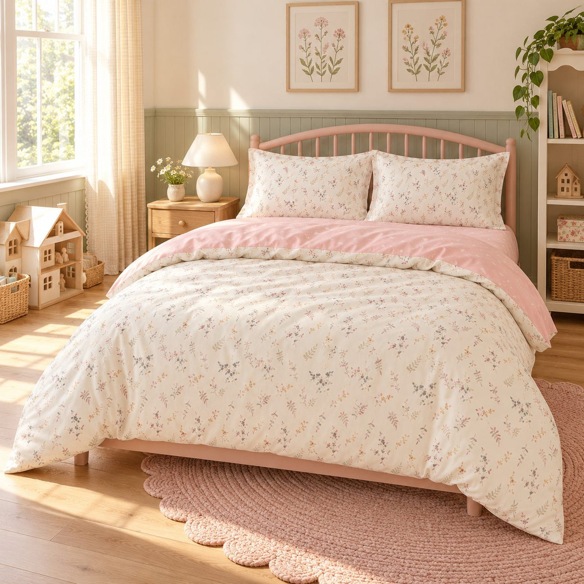 Pale Pink Floral Duvet Cover Set Vintage Romantic Bedding with Flat Sheet