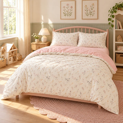 Pale Pink Floral Duvet Cover Set Vintage Romantic Bedding with Flat Sheet