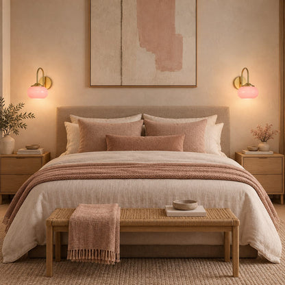 Copper Wall Light Pink Glass Shade LED Wall Sconce