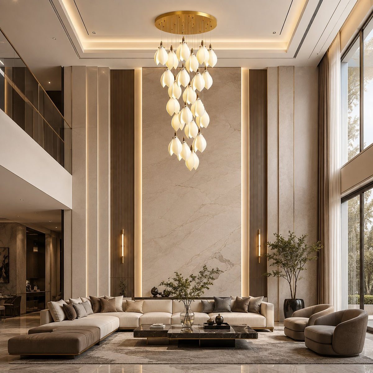 Ceramic Petal Chandelier Gold 7-64 Light LED