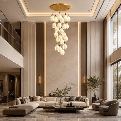 Ceramic Petal Chandelier Gold 7-64 Light LED