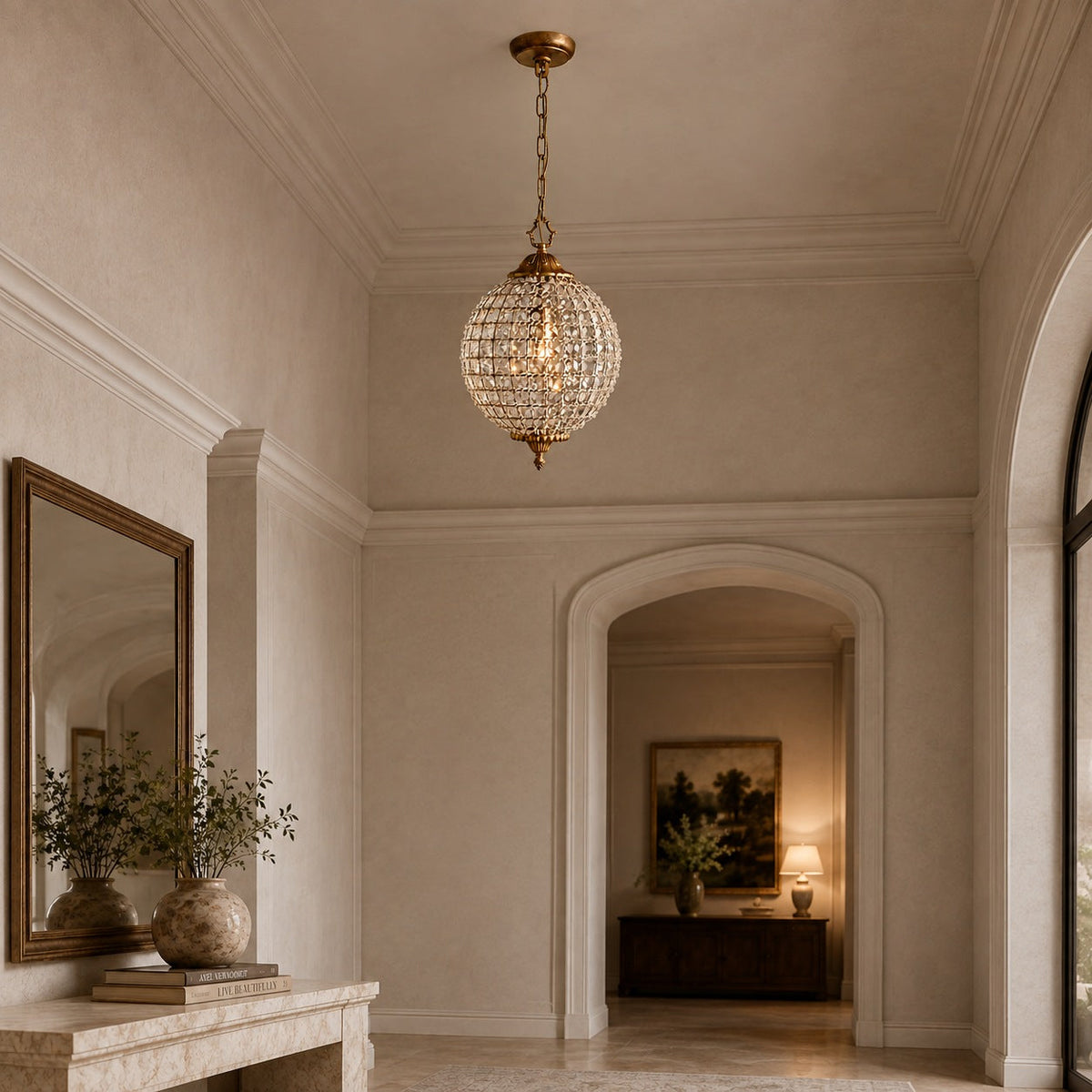 Antique Brass Crystal Round Chandelier