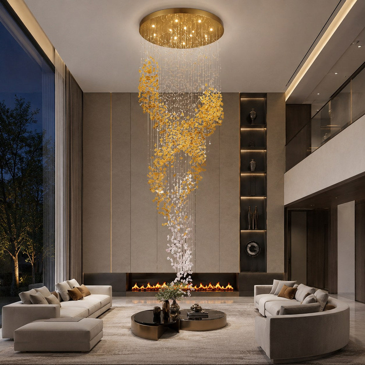 Gold Metal Chandelier Clear Amber Glass Hanging LED