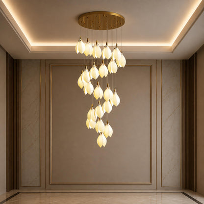 Ceramic Petal Chandelier Gold 7-64 Light LED