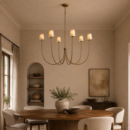 Large Round Chandelier with Off-White Shades