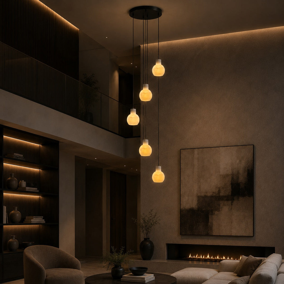 Alabaster Chandelier Hanging LED Light Fixture
