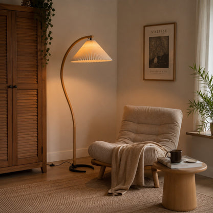 Beech Wood Floor Lamp Linen Shade Adjustable Farmhouse