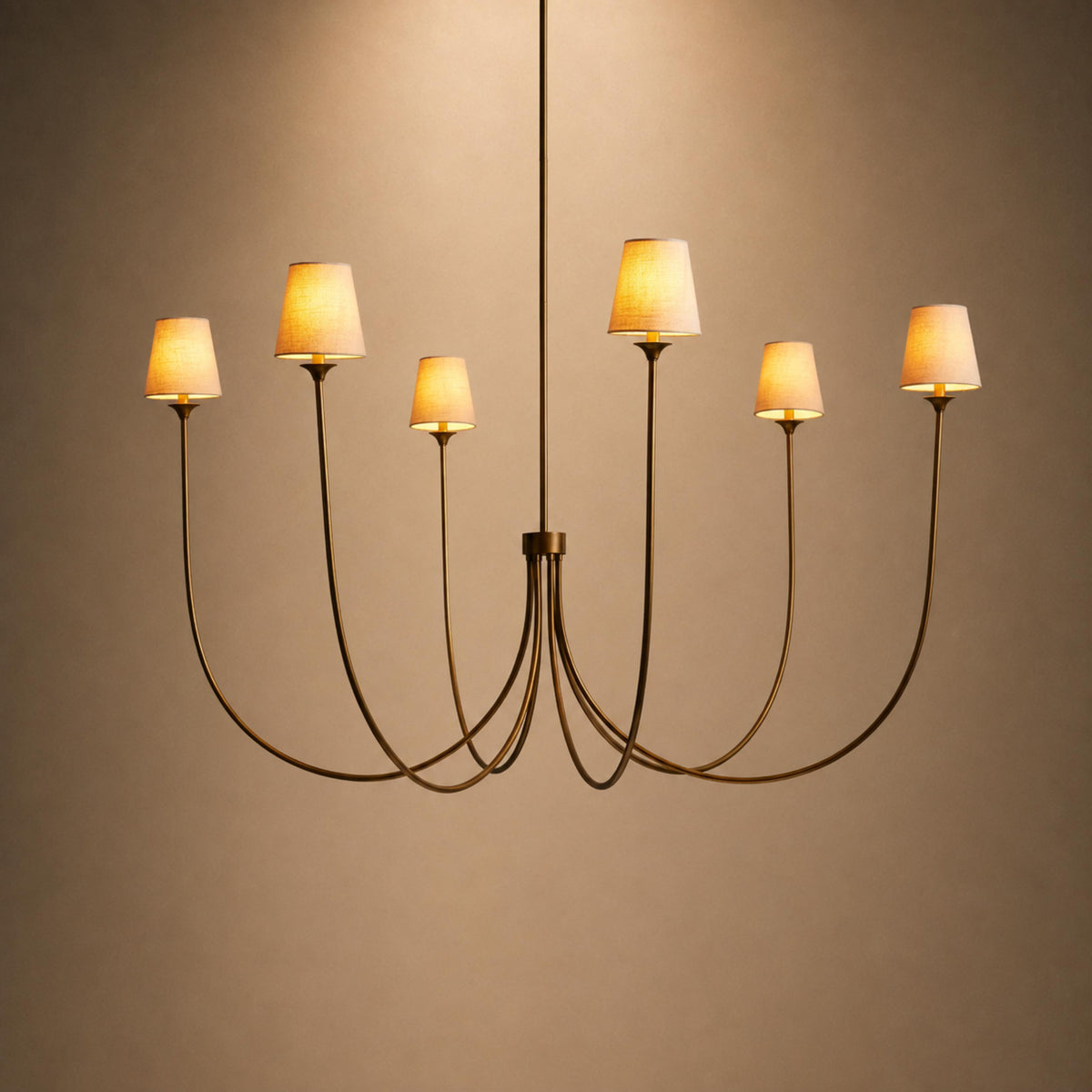 Large Round Chandelier with Off-White Shades