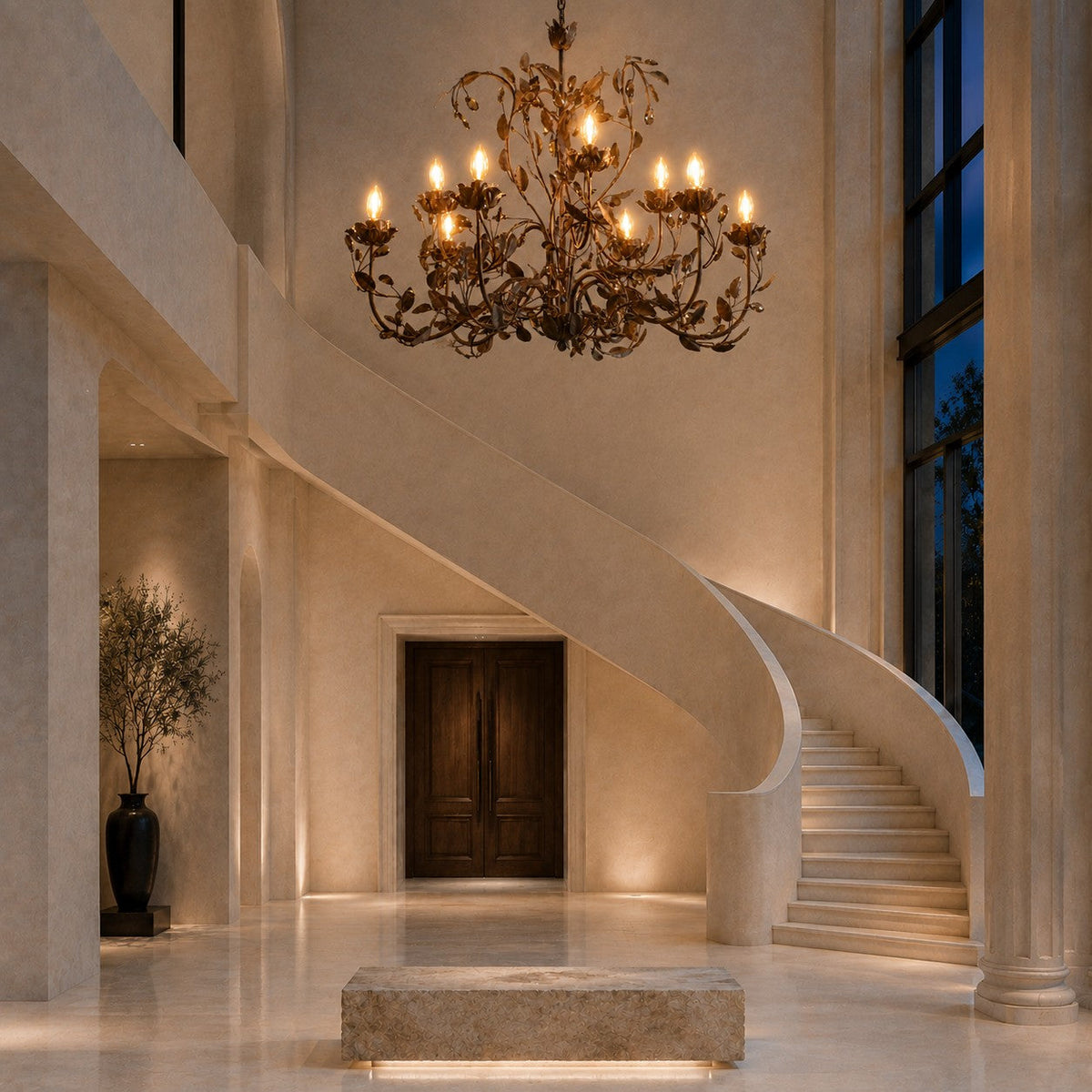 Luxury Crystal Leaf Round Chandelier