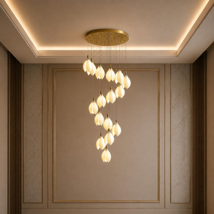 Ceramic Petal Chandelier Gold 7-64 Light LED