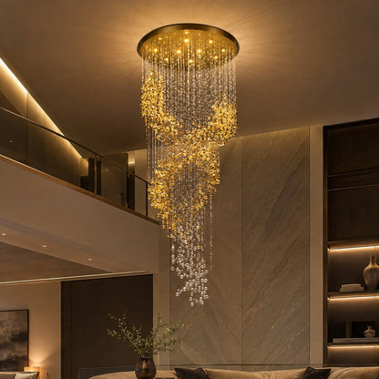 Gold Metal Chandelier Clear Amber Glass Hanging LED