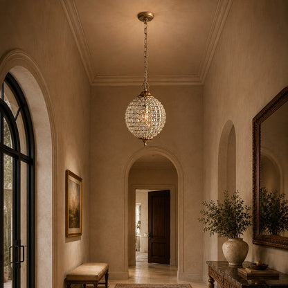 Antique Brass Crystal Round Chandelier