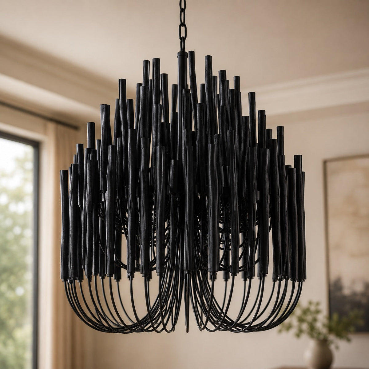 Metal & Wood Dowel Chandelier 6-18 Head LED