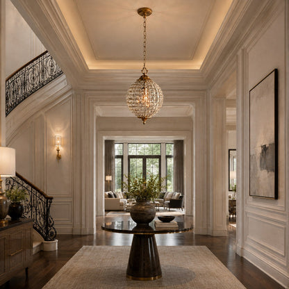 Antique Brass Crystal Round Chandelier