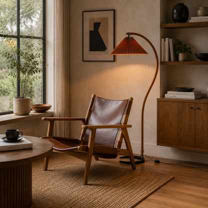Beech Wood Floor Lamp Linen Shade Adjustable Farmhouse