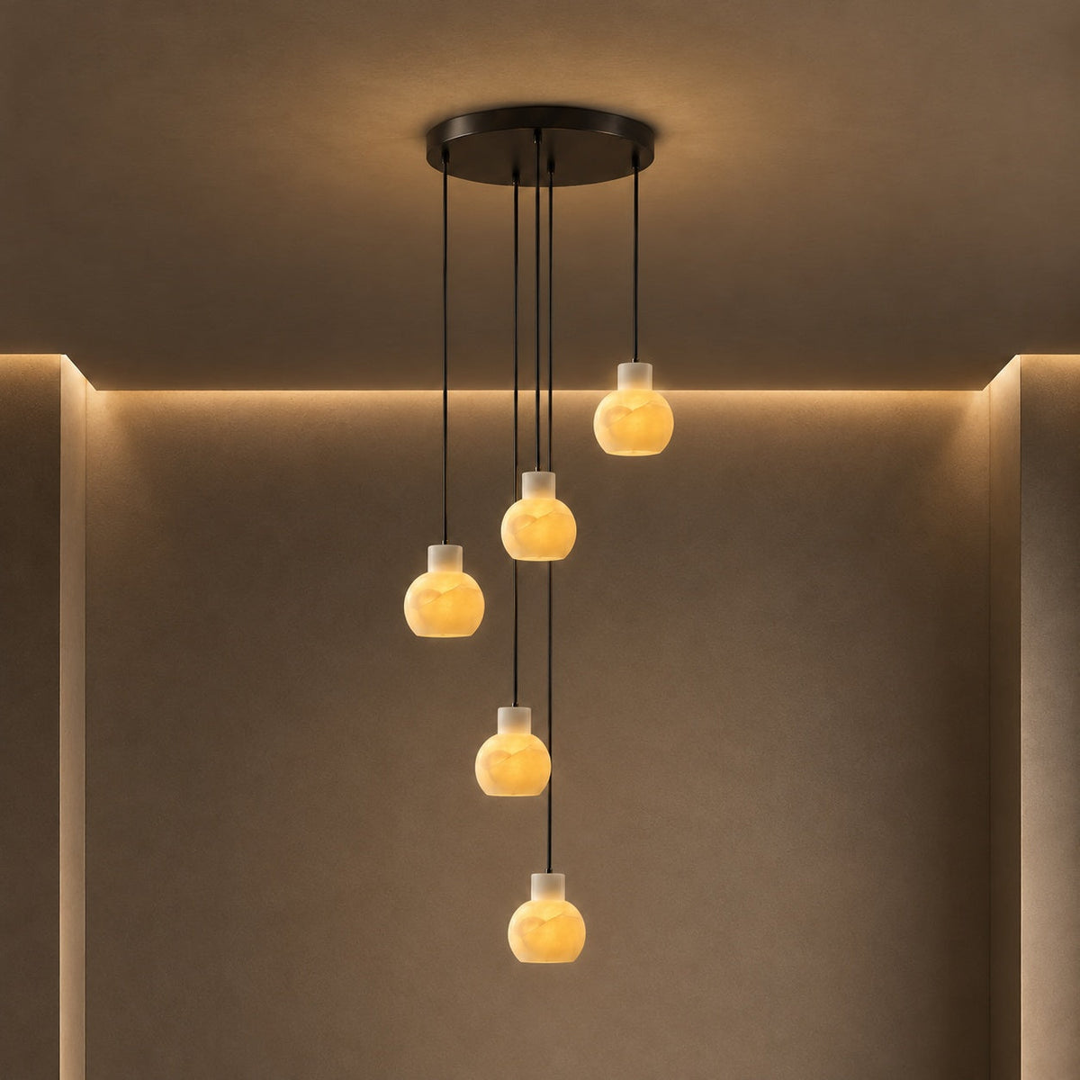 Alabaster Chandelier Hanging LED Light Fixture