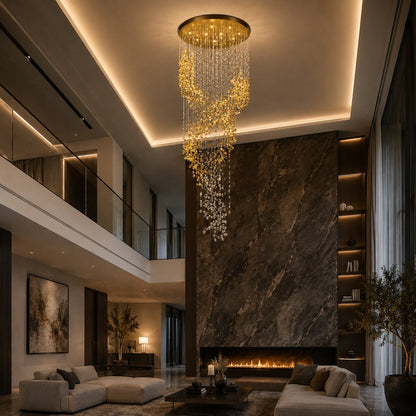 Gold Metal Chandelier Clear Amber Glass Hanging LED