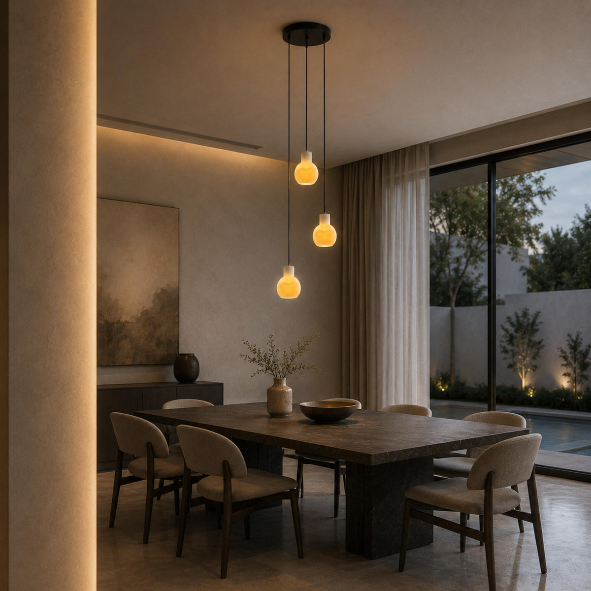 Alabaster Chandelier Hanging LED Light Fixture
