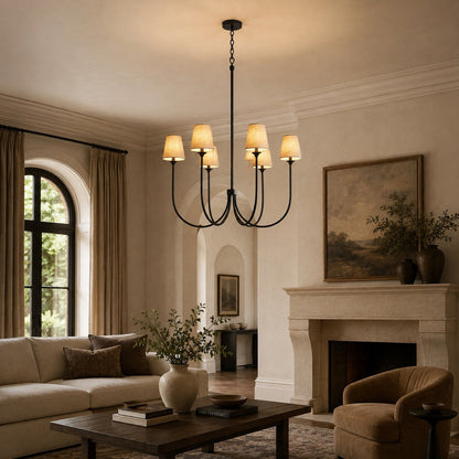 Large Round Chandelier with Off-White Shades