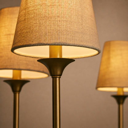 Large Round Chandelier with Off-White Shades