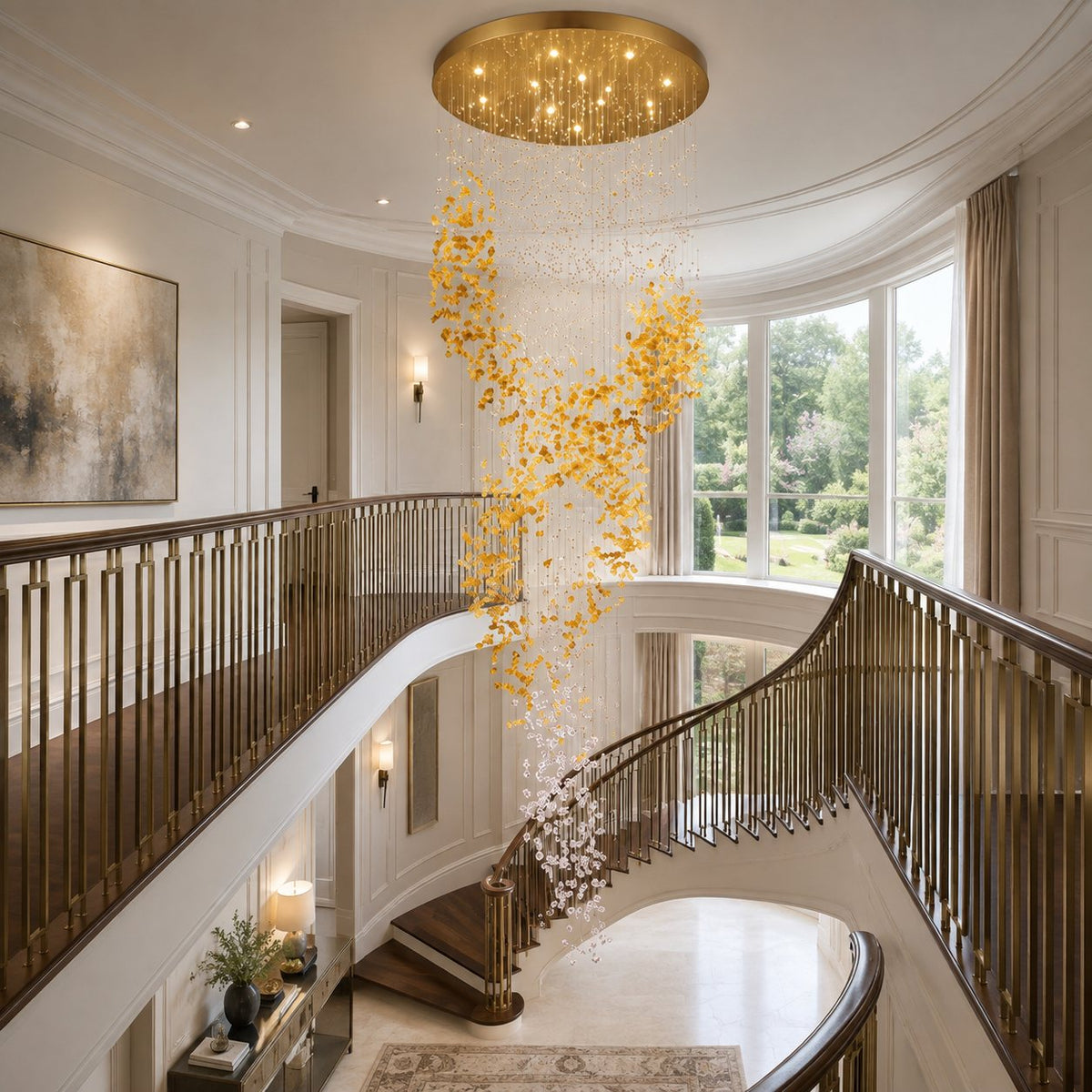 Gold Metal Chandelier Clear Amber Glass Hanging LED