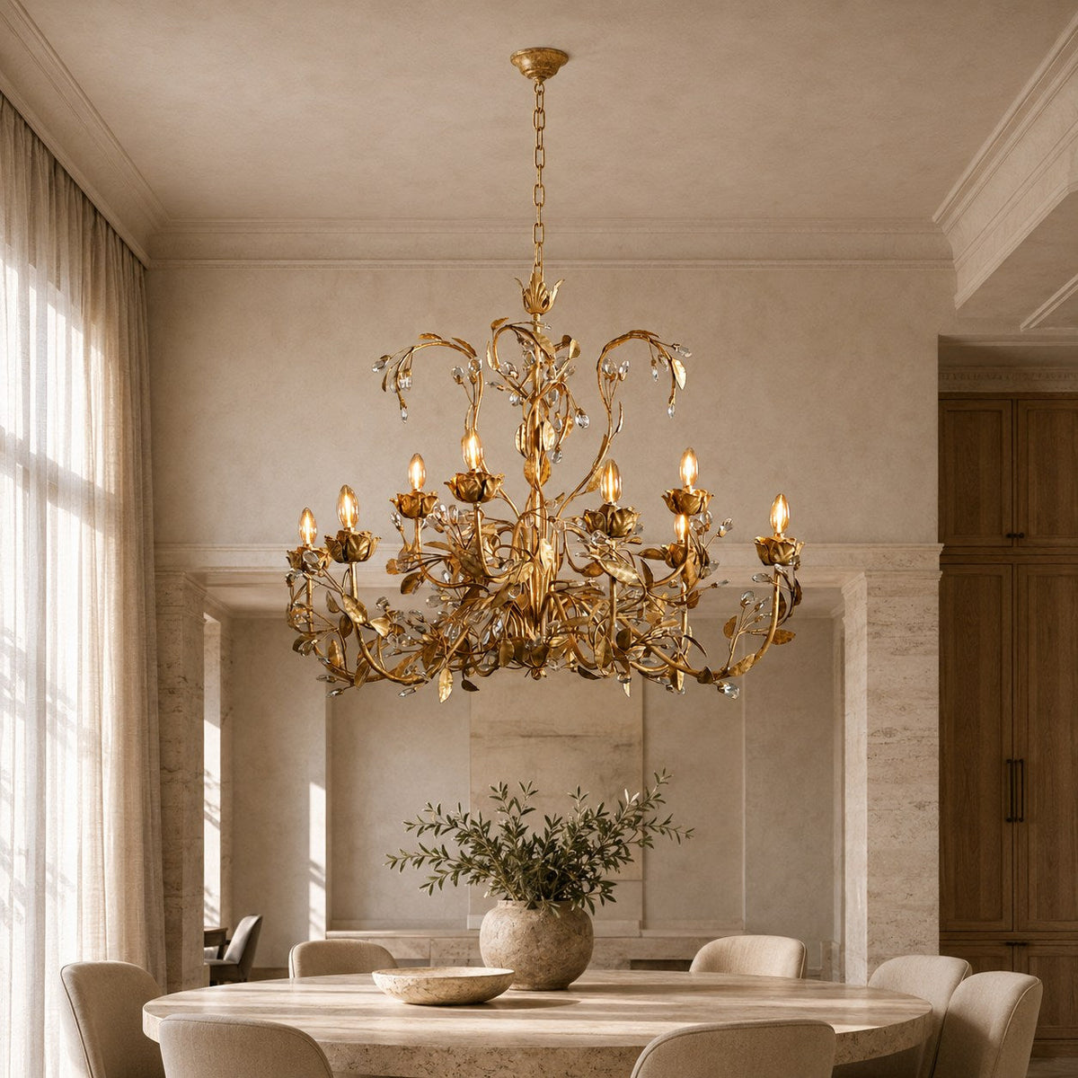 Luxury Crystal Leaf Round Chandelier