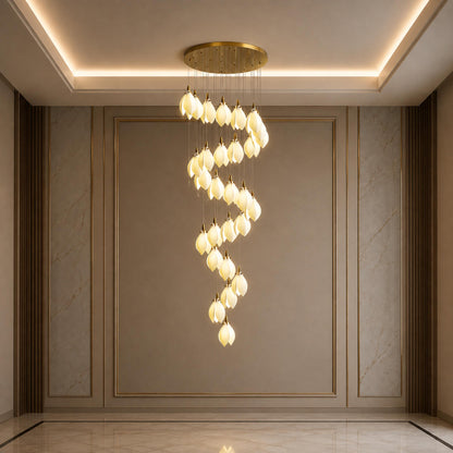 Ceramic Petal Chandelier Gold 7-64 Light LED
