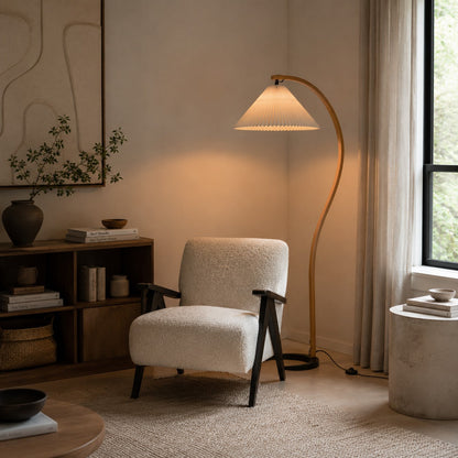 Beech Wood Floor Lamp Linen Shade Adjustable Farmhouse