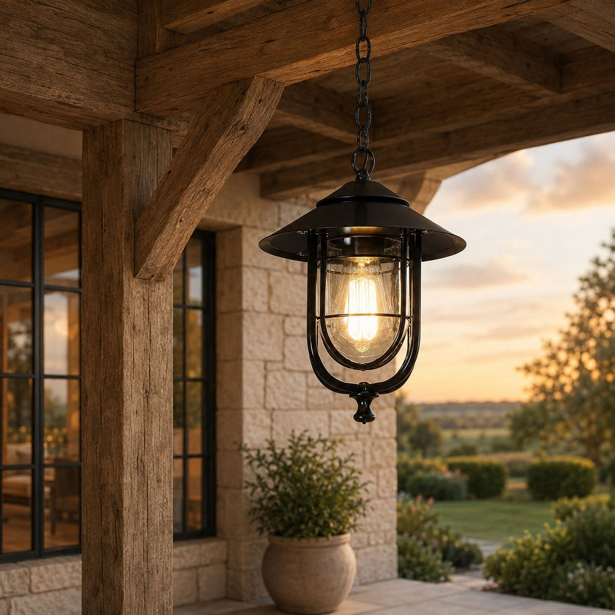 Caged Cylinder Outdoor Pendant Lantern Porch Patio Weatherproof IP65