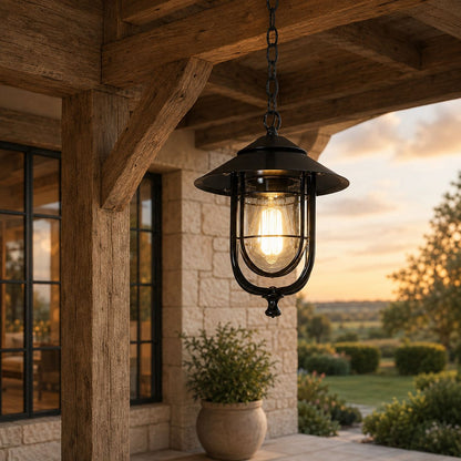 Caged Cylinder Outdoor Pendant Lantern Porch Patio Weatherproof IP65