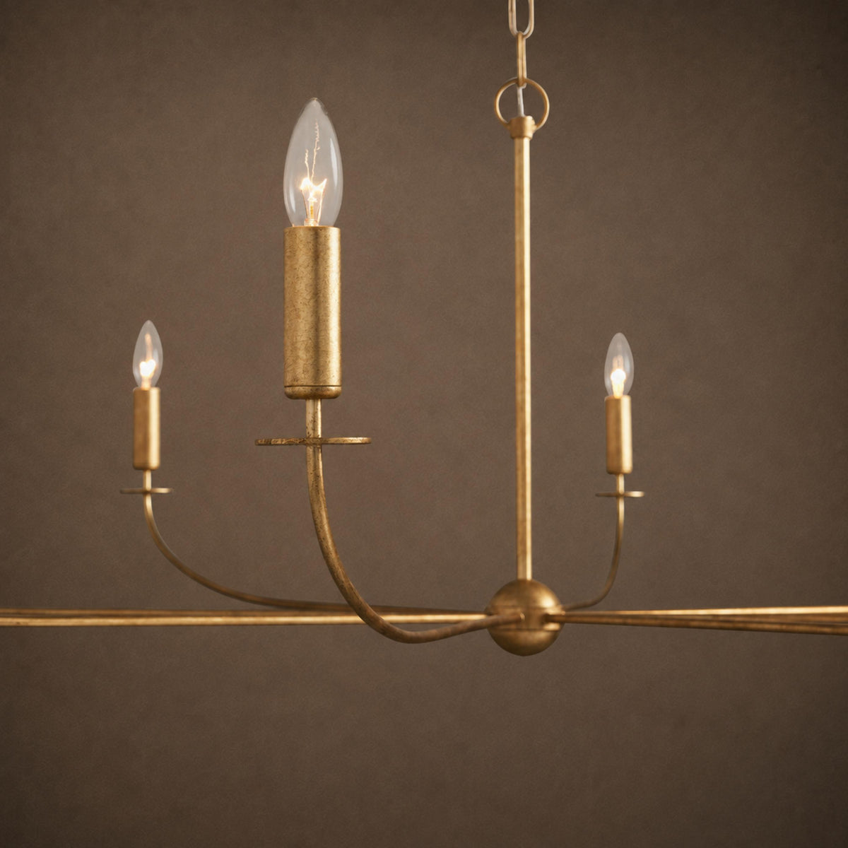 Large Antique Gold Leaf Round Chandelier