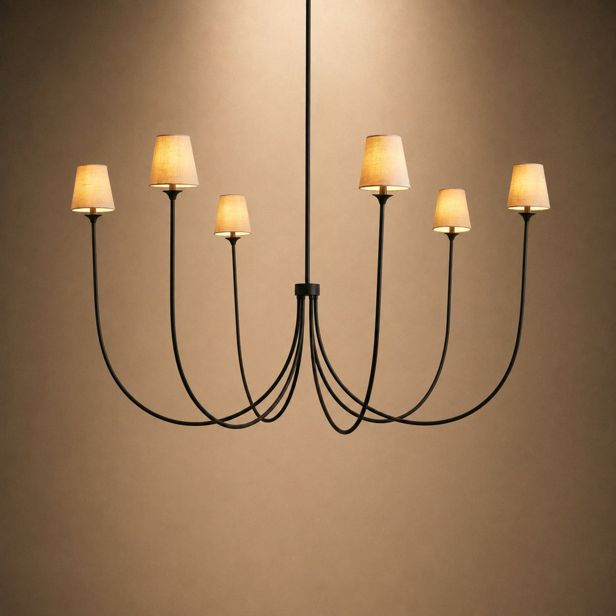 Large Round Chandelier with Off-White Shades